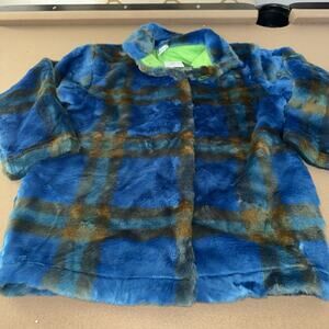 Nike Sportswear Women's Oversized Faux Fur Jacket Plaid DD4541-476 Size S